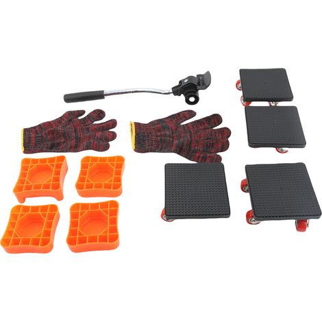 4 chariots meubles acier carbone roues rotatives 360° – Outil déplacement avec levier et cales, manutention (1/5)