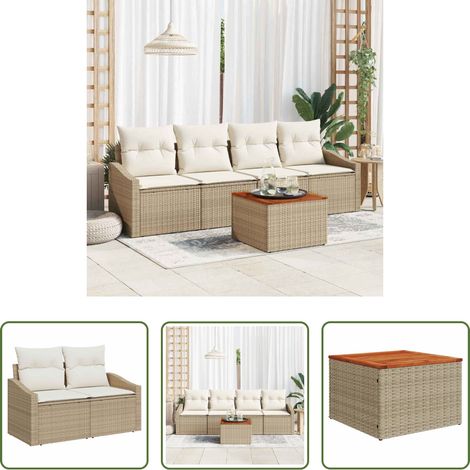 vidaXL Jardin -  Ensemble de canapé de jardin avec coussin 5 pcs Beige polyrotin (1/5)