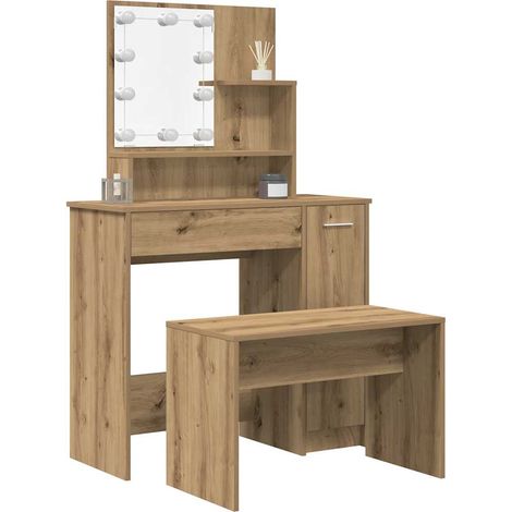 Schminktisch-Set mit LED-Leuchten Altholz-Optik Holzwerkstoff (1/5)
