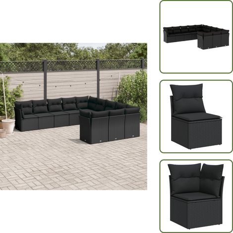 Salon de jardin 11 pcs avec coussins noir résine tressée - Salon De Jardin - Canapé Extérieur - Ensemble Salon De Jardin - Meuble De Jardin - Mobilier De Jardin