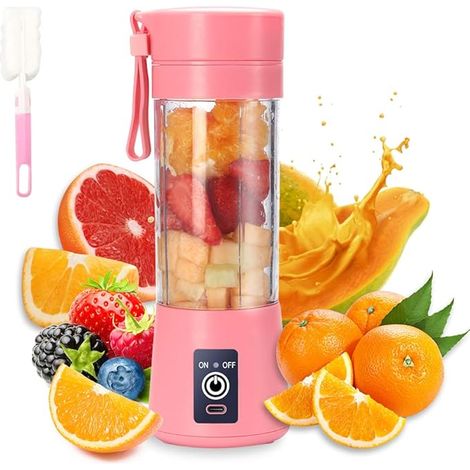 Portable Blender, Mini Smoothie Blender for Shakes and Smoothies 380ml Mini Blender with 6 3D Blades, USB Electric Citrus Press Juice Press for Home, Outdoor (Pink) (1/5)