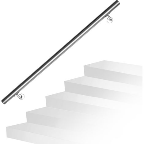 Randaco Edelstahl Handlauf 50 - 200 cm Treppengeländer Innen &Außen Geländer Wandhandlauf für Treppe aus Edelstahlrohr V2A, Mit Montagematerial, Länge: 110 cm