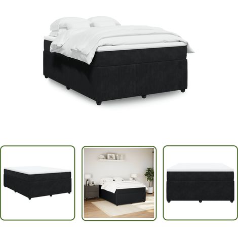 vidaXL Sommier à lattes de lit avec matelas Noir 140x190 cm Velours (1/5)