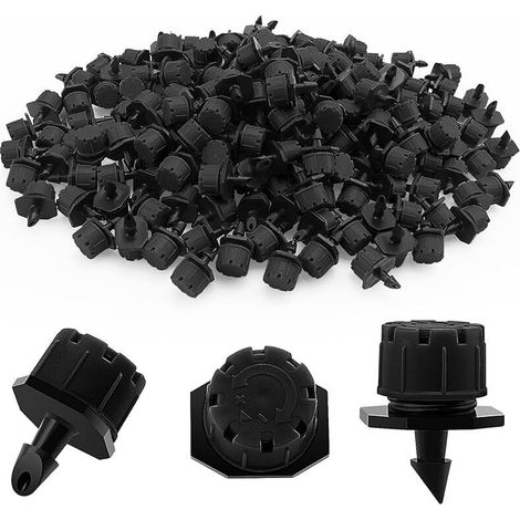 200 aspersores de riego por goteo ajustables, emisores de riego por microgoteo ajustables, cabezales de aspersores para macizos de flores, jardines y césped, color negro.