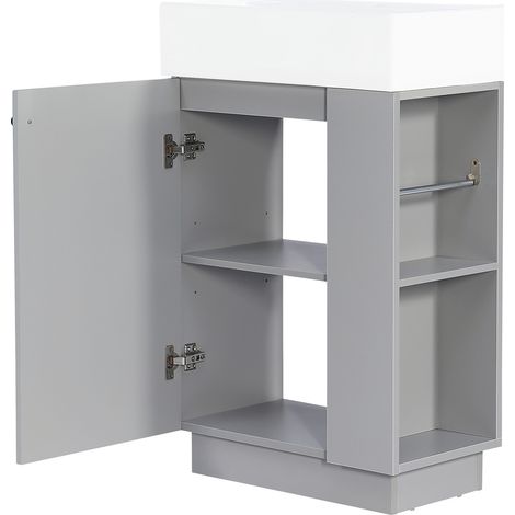 55 cm Waschbeckenunterschrank grau aus MDF mit Keramikbecken und Handtuchhalter (1/5)