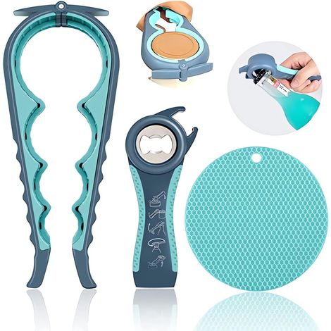 Ouvre-Bouteille set de 3, Ouvre-Bouteille en Verre Multifonctionnel, Facile à Utiliser pour Les Enfants, Les Personnes âGéEs et Les Personnes Arthritiques, Aide à La PréHension en Silicone (1/5)
