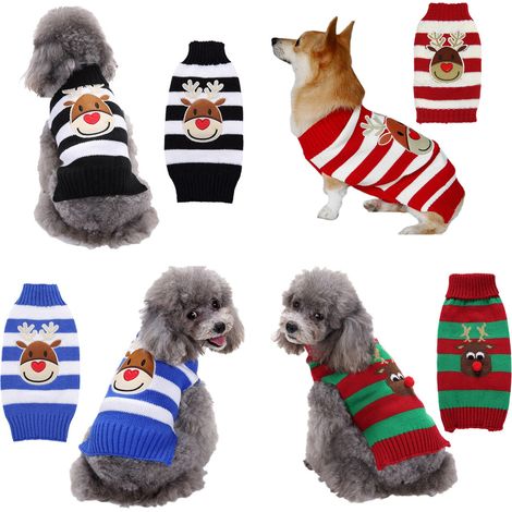 4 pulls de Noël pour chien, motifs Père Noël et bonhomme de neige, en acrylique doux, tailles S à XL, tenue festive hivernale (1/5)