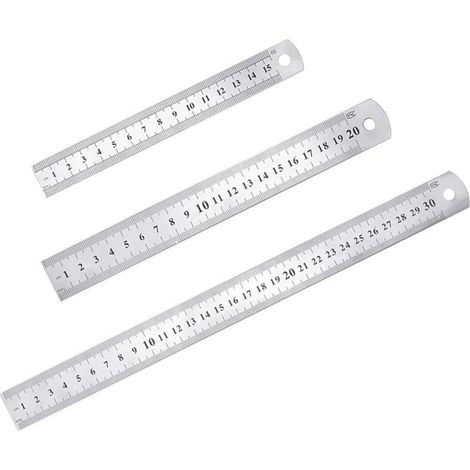 3 Pcs Acier inoxydable Règle précision Métal Droite Règle en Kit 15 cm(6''), 20cm(8''),30cm(12'') Argent Réglet en Inox (1/5)