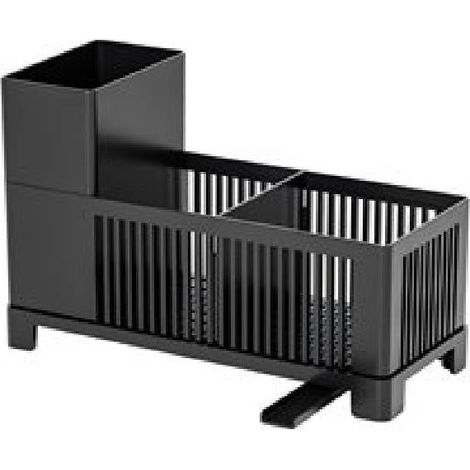 Coocheer – Organisateur évier noir en plastique – Support éponge et brosses ajustable – Grande capacité pour rangement comptoir – Antirouille (1/4)