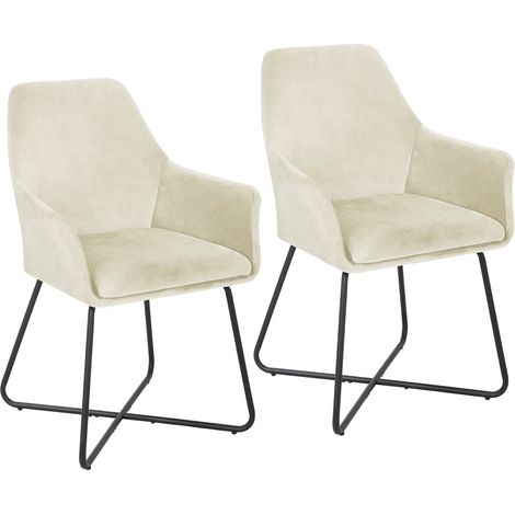 Svita – Lot de 2 chaises de salle à manger rembourrées en tissu blanc – Structure métallique stable – Dimensions 58x59x88 cm – Confort optimal avec accoudoirs (1/5)
