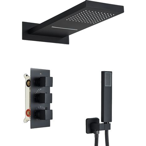 Ensemble de robinet de douche dissimulé, contrôle thermostatique, design contemporain en laiton (1/2)