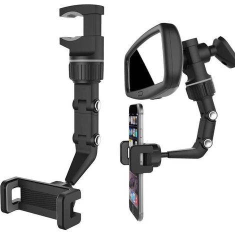 Support de Téléphone pour Voiture Rétroviseur Support de Téléphone Universel Rotatif 360 Degrés pour tous les smartphones (Noir) (1/4)