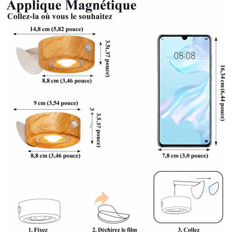 Applique Veilleuse LED Rechargeable Détecteur Mouvement 3 Couleurs Grain de Bois 9,2 × 4 × 10,4 cm 175 g – Livraison gratuite