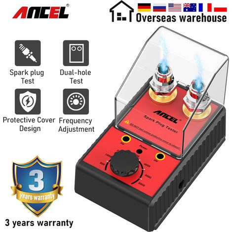 Testeur de bougie d'allumage ANCEL à double trou, analyseur d'étincelle simulateur 0-6000 tr/min, appareil diagnostic système allumage auto moto 12V, alimentation 100-240V (1/5)
