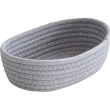 Petit panier de rangement en coton tissé en corde de coton tissée pour salle de bain, bote de rangement multifonction pour placard et tiroir (gris, taille L) (1/5)