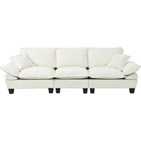 Canapé 3 places en tissu beige, style bateau, accoudoirs arrondis, format compact pour petit salon ou appartement, confort moelleux, idéal pour recevoir, CHICFURN (1/5)