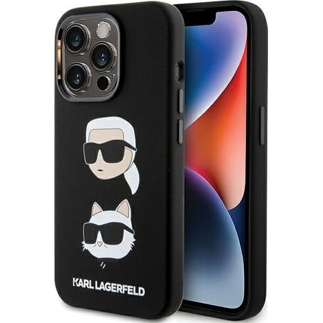 Tête Karl Lagerfeld KLHCP15LSDHKCNK pour iPhone 15 Pro 6,1 pouces, en silicone noir/noir, Karl & Choupette (1/5)