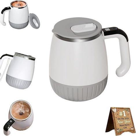 Mousseur à lait électrique - Agitateur électrique - Tasse à café auto-mélangeuse - Mug à café - Affichage de la température - Mug de voyage pour café et lait - Blanc - 380 ml (1/5)