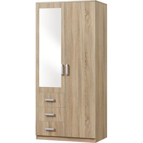 Armadio camera da letto armadio moderno contenitore senza tempo 3 cassetti + specchio in MDF 176 x 80 x 52 cm effetto rovere sonoma 030006367