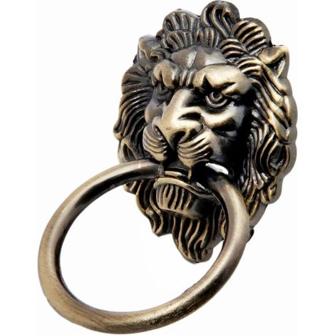 Poignée anneau tête de lion vintage, bouton en bronze antique 42 (1/5)