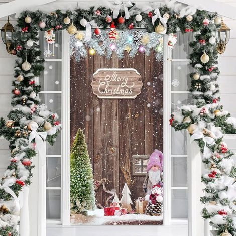 Zwei Türbanner mit Weihnachtsmotiven, Holzkulisse, Paillettenstoff, Türdekoration zum Einpacken für die Tür, Schneeflockenmotiv, Weihnachtsdekoration, Türhänger (1/5)