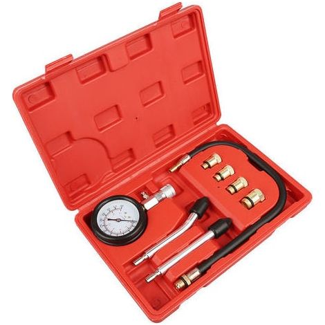 Compressiometer Box Compressor Set Compression Tester for all Engines Two Test Modes: Bar and PSI – Red MUMU (1/4)