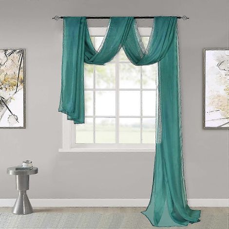 Voilage bleu sarcelle pour rideaux et cantonnière, 549 cm de long, tissu transparent pour draper les rideaux. (1/4)