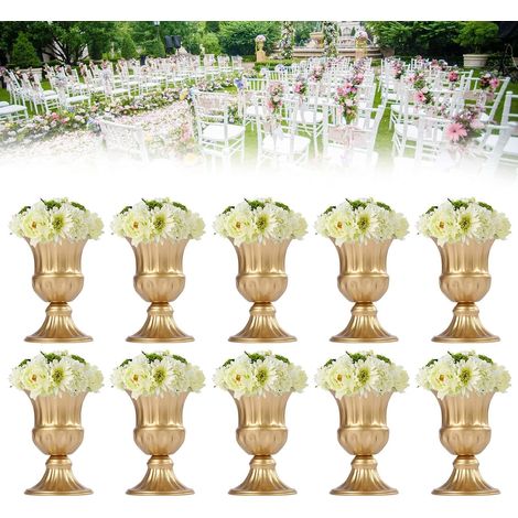 Lot de 10 petits vases en fer doré - Décoration de mariage - Vase trompette pour salon, cuisine, bureau, table (1/5)