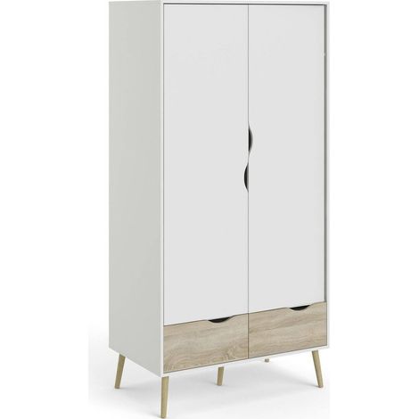 Dmora - Guardaroba 2 ante Archilllo, Mobile camera da letto, Cabina armadio portabiti, Armadio appendiabiti, 99x58 h200 cm, Bianco e Quercia