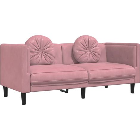 Canapé  Sofa avec coussins 2 places rose velours