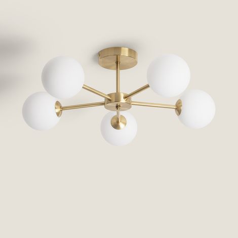Plafonnier Métal et Verre Moonlight Brass 5 Spots Doré