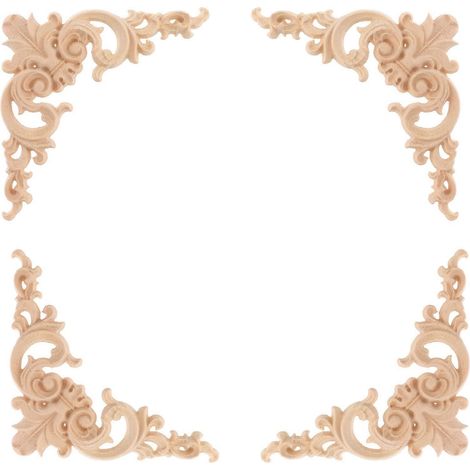 pièces de 11,5 x 11,5 cm, incrustations d'angle sculptées en bois massif, décorations pour meubles et maison, appliques non peintes (C-073)-11.50X11.50X1.00CM