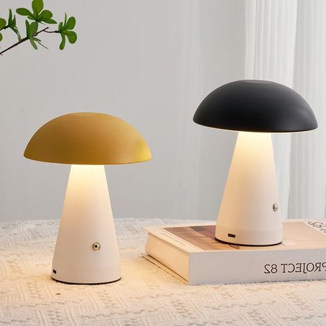 Lot de 2 lampes de table champignon en métal, 3 modes de couleur, lampe de chevet à intensité variable, veilleuse rechargeable par USB (1/5)