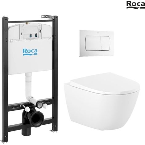 Bastidor ROCA active pack cisterna empotrada y pulsador blanco br con inodoro suspendido nebula black mate rimless (1/5)