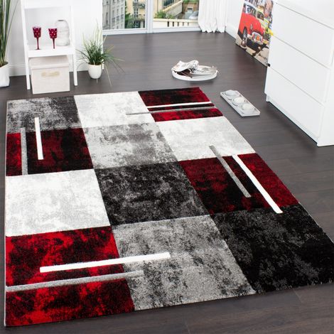 Paco Home Tappeto Di Design Moderno Orlo A Quadri Effetto Marmo Rosso Grigio Crema Nero 300x400 cm (1/5)