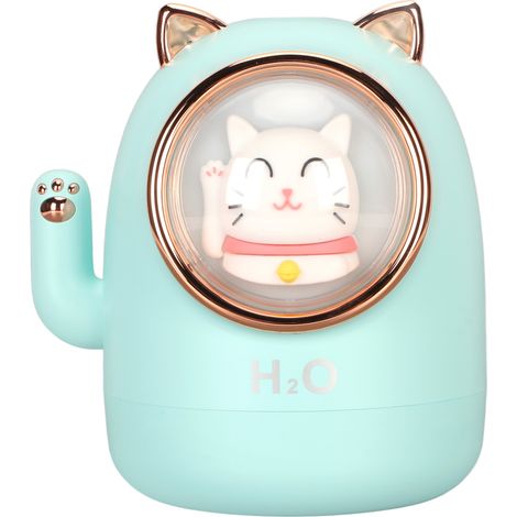 Humidificateur diffuseur d'arômes en forme de chat, capacité 400 ml, minuterie, décoration pour la maison ou le bureau, bleu-vert (1/5)