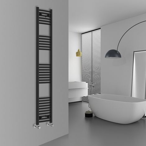 WarmeHaus Curved Black Bathroom Ladder Radiator 1800x300mm (1/5)
