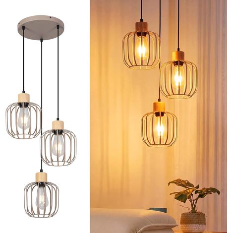 Lustre moderne gris 3 lumières E27, suspension (1/5)