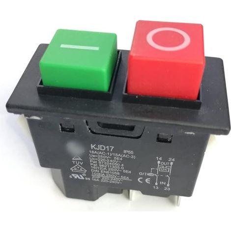 Interrupteur poussoir marche arrêt, bouton d'alimentation, KJD17 étanche IP55 220-240 V 16 A interrupteur de sécurité électromagnétique à bouton-poussoir for machines de jardinage, équipements d'outil (1/5)