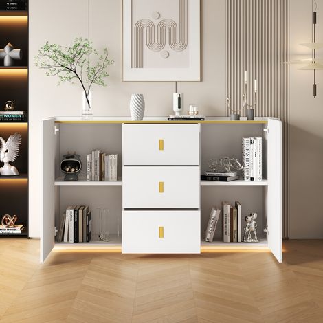 Credenza 150,5x35x80 cm in pannelli di particelle bianca con LED – MEUBLIV (1/5)