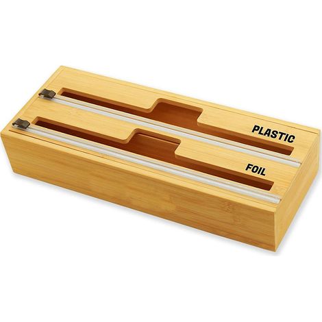 Distributeur de film étirable en aluminium à 2 compartiments, boîte de rangement en bois pour tiroir de cuisine (1/4)