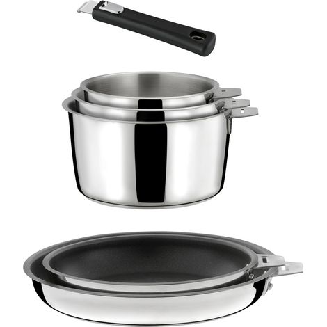 Malice - Lot 6 pièces - 3 casseroles, 2 poêles revêtement céramique et 1 poignée noire (1/5)