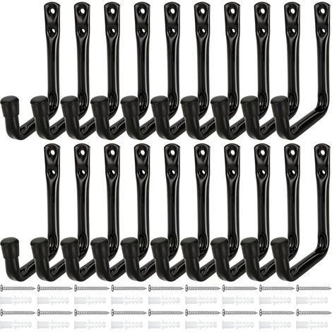 Lot de 20 Crochet Mural 12x9cm Métal Charge 20kg Avec Vis Pour Garage Vélo Échelle