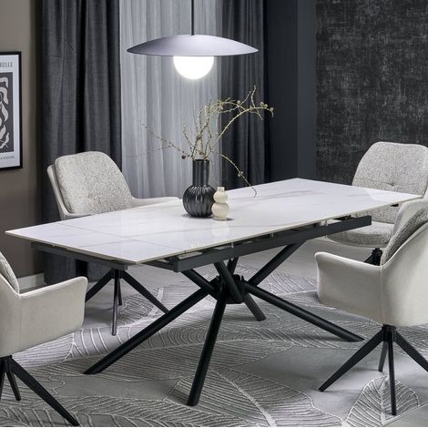 Table a manger extensible 160 / 220 cm aspect marbre blanc VIKTOR (1/5)