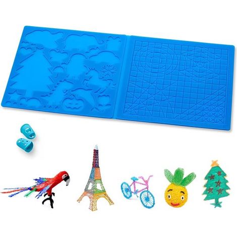 Pochoir pour stylo 3D, accessoire pour stylo 3D, grand support en silicone avec 2 protège-doigts (idéal pour les enfants et les débutants), stylo 3D pour artistes, bleu, 41,1 x 20,3 cm (1/5)