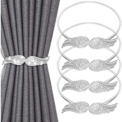 Set of 4 Simple Curtain Tiebacks, Adjustable Curtain Tiebacks with Metal Spring Cord for Home Bedroom Living Room Office (Silver) (1/5)