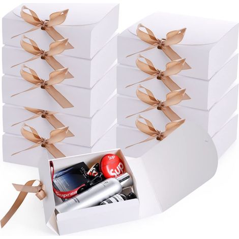 Boîte Cadeau - Boîtes Cadeaux Vides en Papier Kraft Blanc 16,5 x 16,5 x 5 cm - Pour Fêtes Mariages Anniversaires - Lot de 10 (1/5)