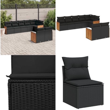 Salon de jardin 8 pcs avec coussins noir résine tressée - Salon De Jardin - Meuble De Jardin - Salon Extérieur - Ensemble De Canapés - Canapé D'angle - Home & Living (1/5)