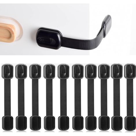 10er-Pack verstellbare Kindersicherheitsschlösser für Babyschränke – selbstklebende Schlösser mit Klebstoff, schwarz