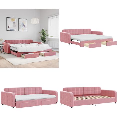 vidaXL Tagesbett Ausziehbar mit Schubladen Rosa 100x200 cm Samt (1/5)